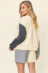 Trendsi Double Take Full Size Contrast Drop Shoulder Top and Shorts Set -