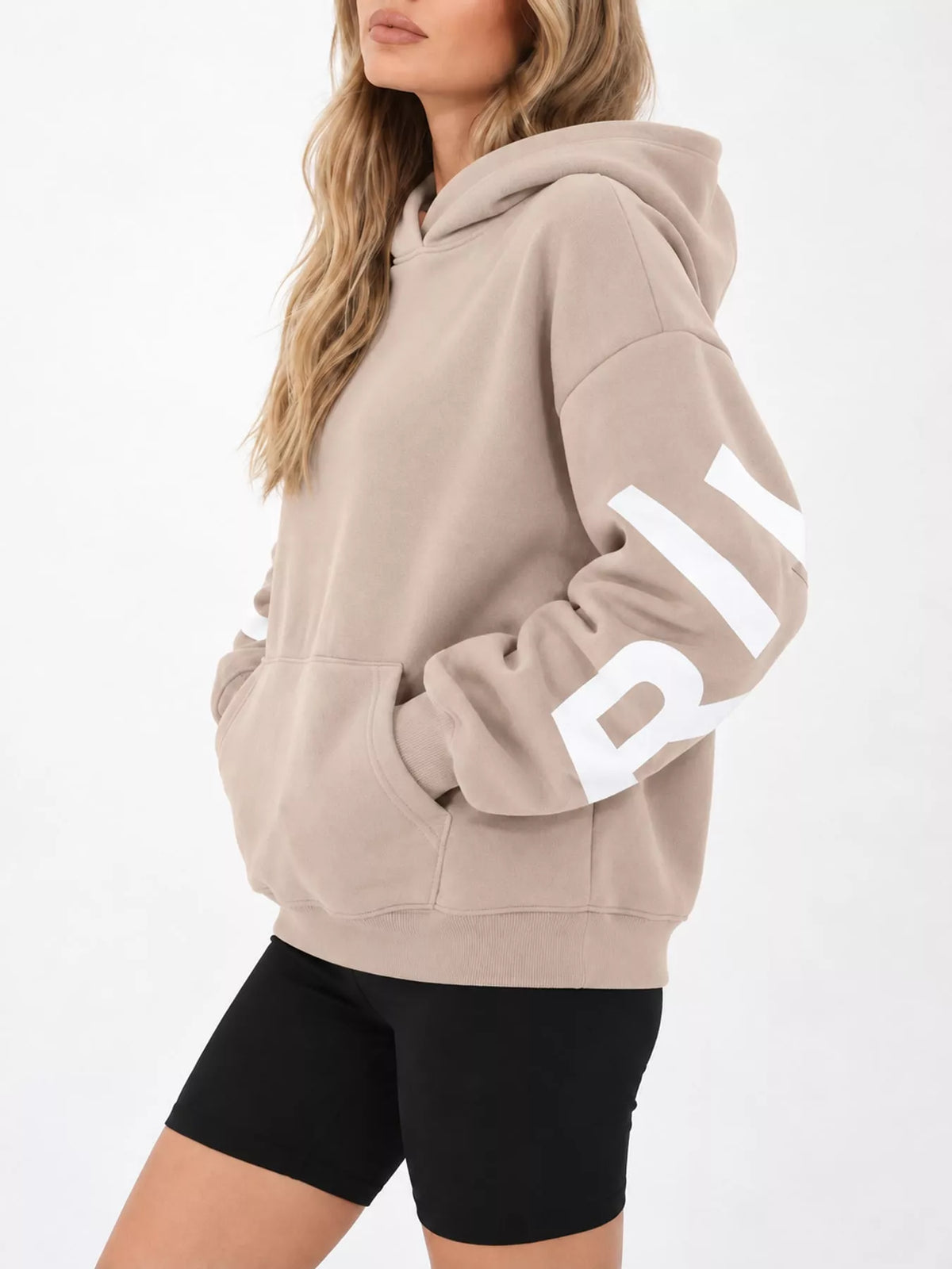Letter Back Dropped Shoulder Hoodie — side view