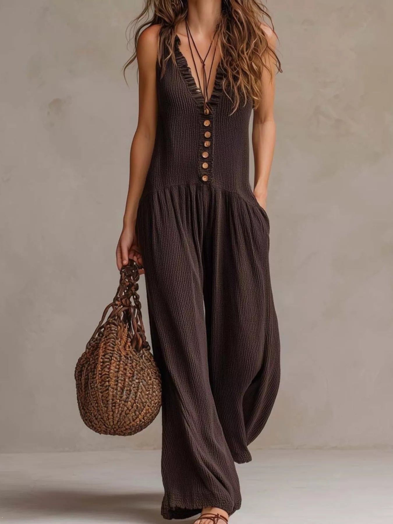 Trendsi V-Neck Sleeveless Wide Leg Jumpsuit -