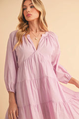 Trendsi Aemi + Co Notched Balloon Sleeve Tiered Mini Dress -