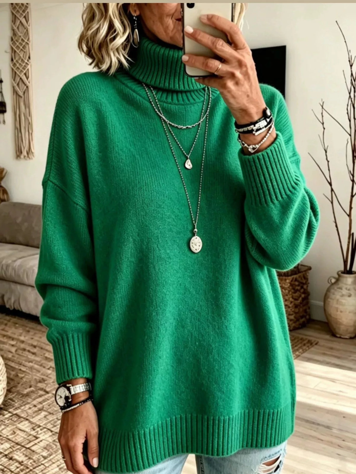 Oversized Turtleneck Pullover Sweater — front view