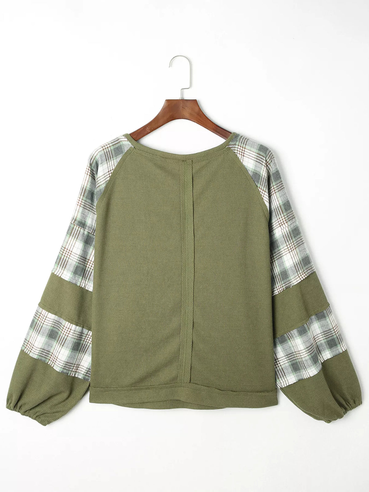 Plaid-patch top, hanging back