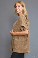 Trendsi Umgee Open Front Knit Cardigan with Front Pockets -