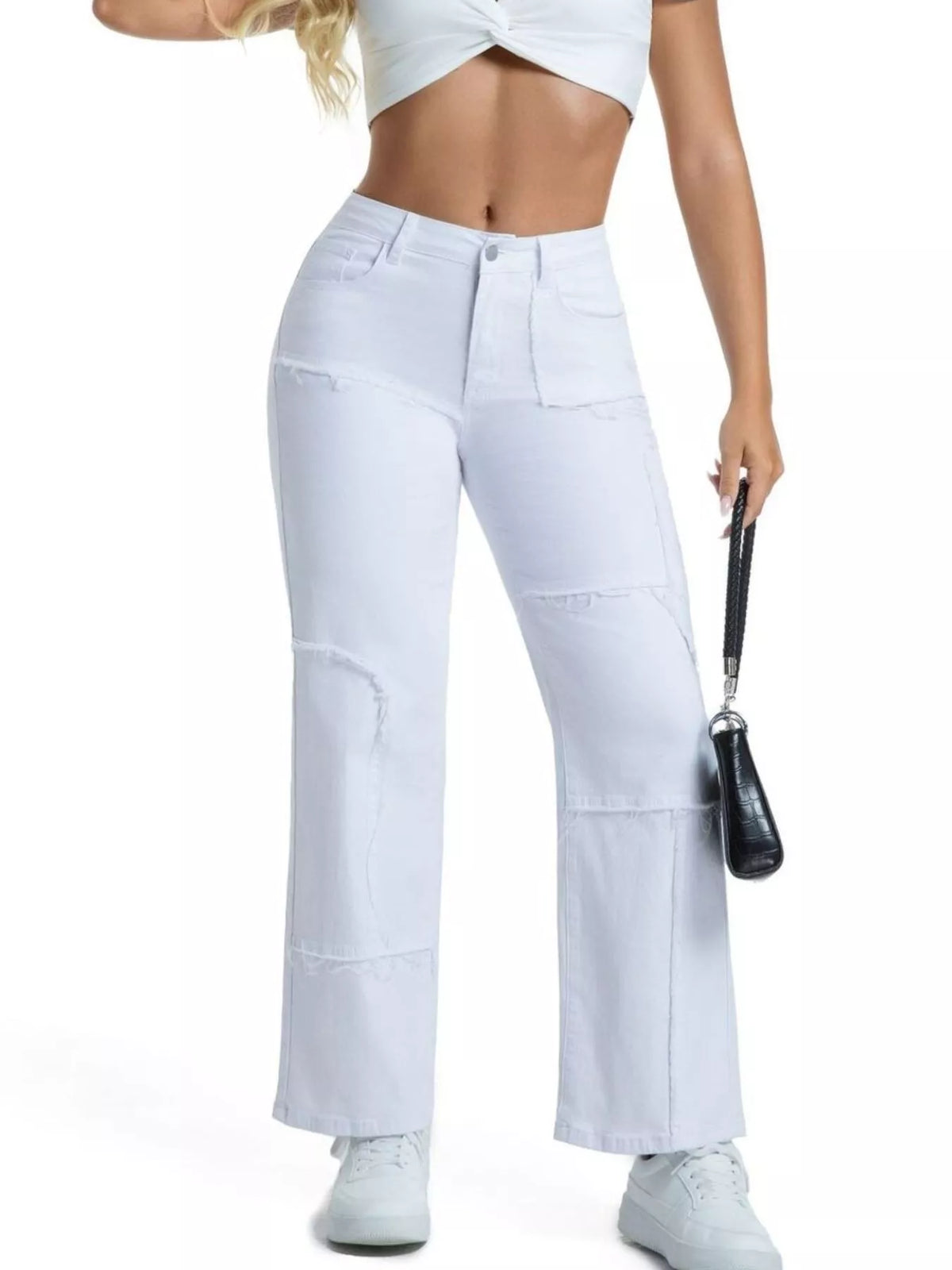 Frayed edge straight leg jeans