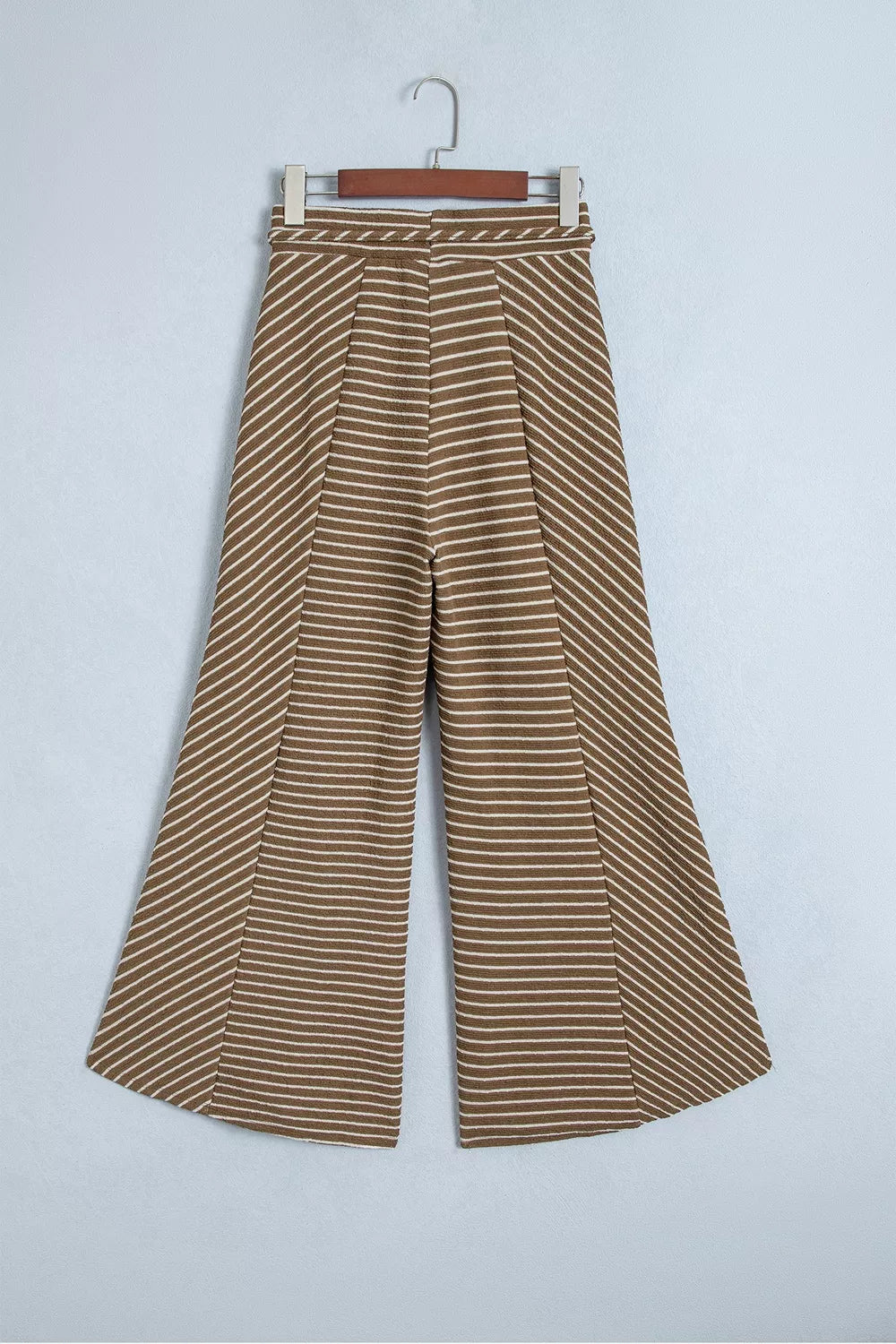 Brown striped wide-leg drawstring pants, back product view