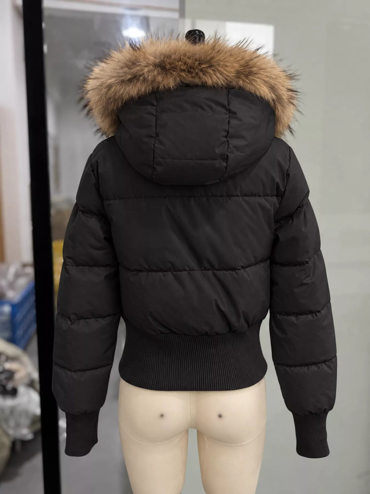 Faux Fur Hooded Puffer Jacket — back view