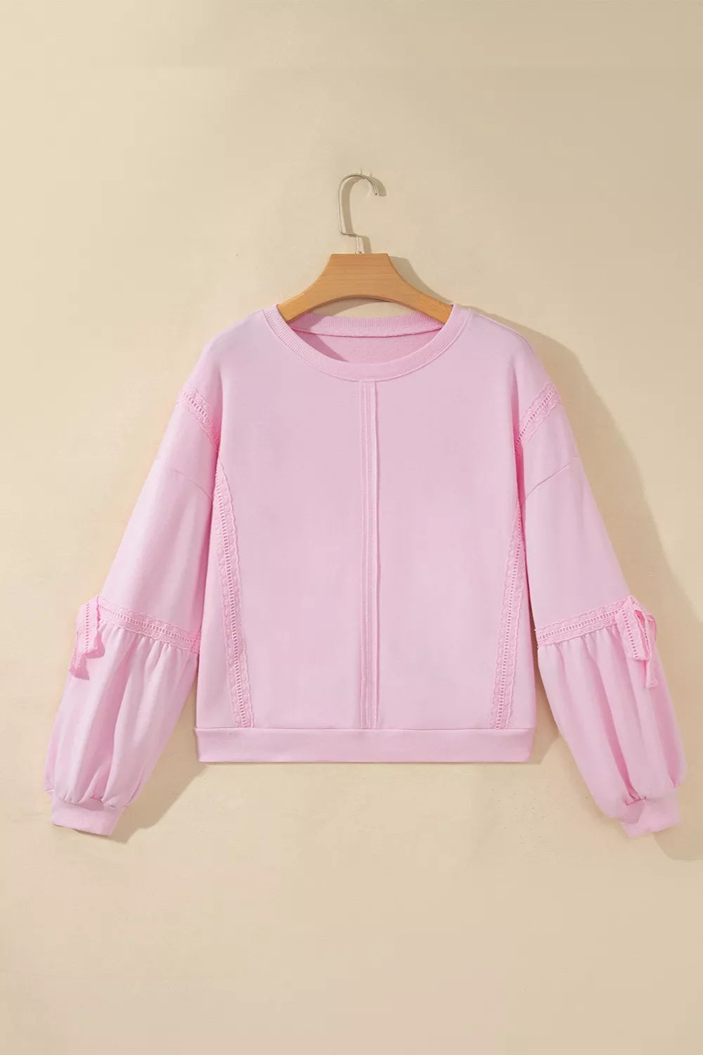 Lace-detail sweatshirt, pink hanging front