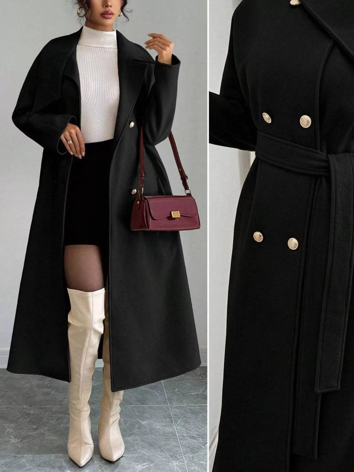 Trendsi Double-Breasted Longline Coat -
