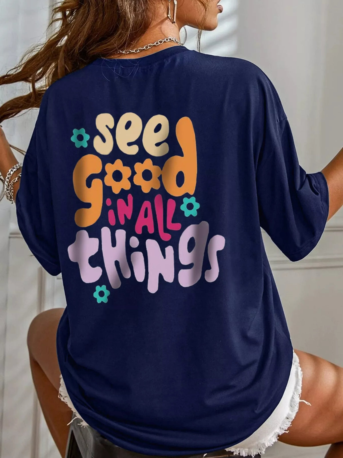 Oversized T-shirt, navy back