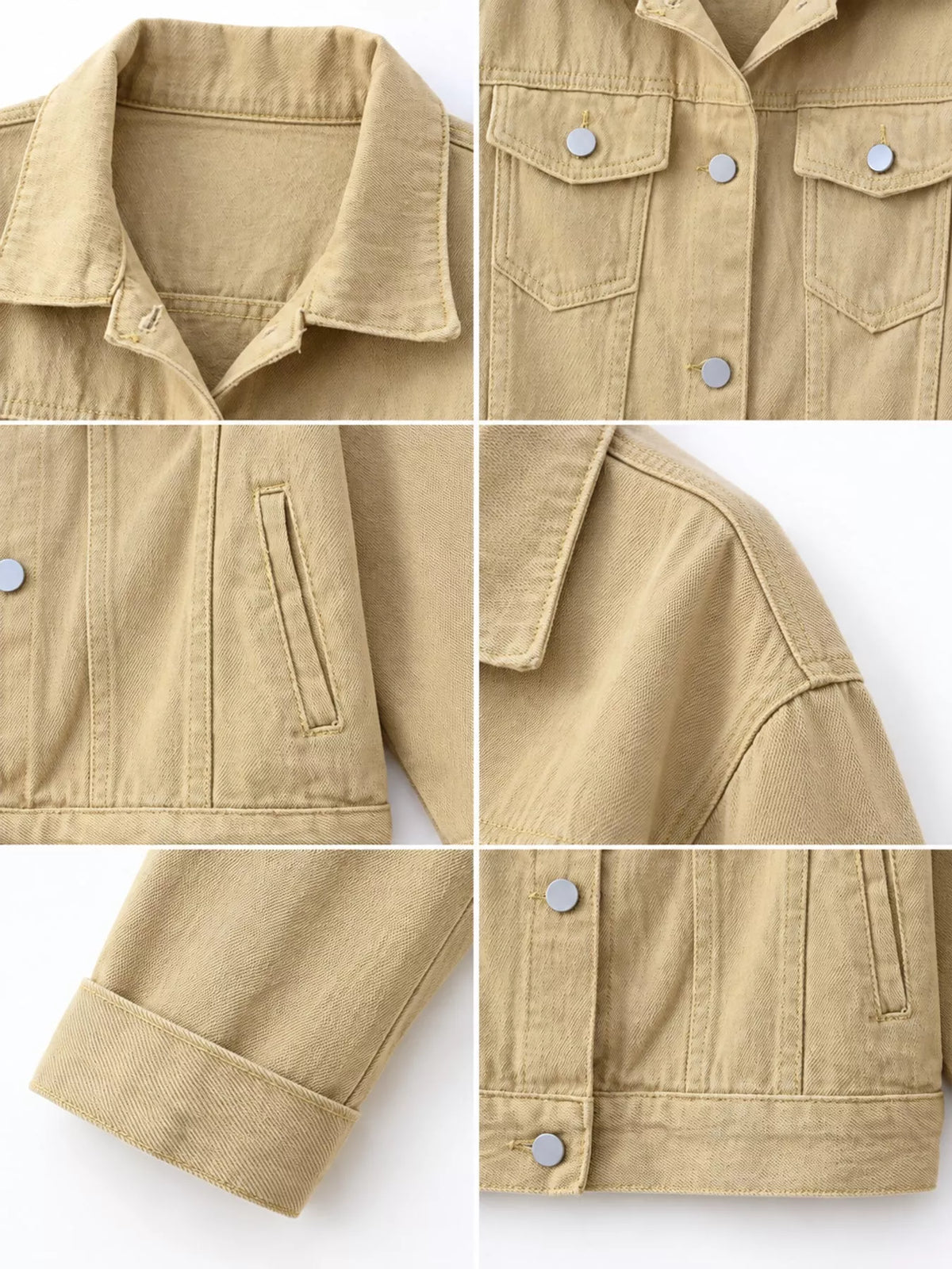 Button-Down Classic Cropped Denim Jacket — construction details