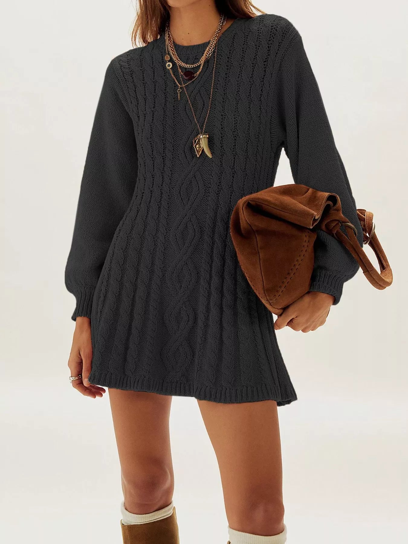 Trendsi Cable Knit Sweater Mini Dress -