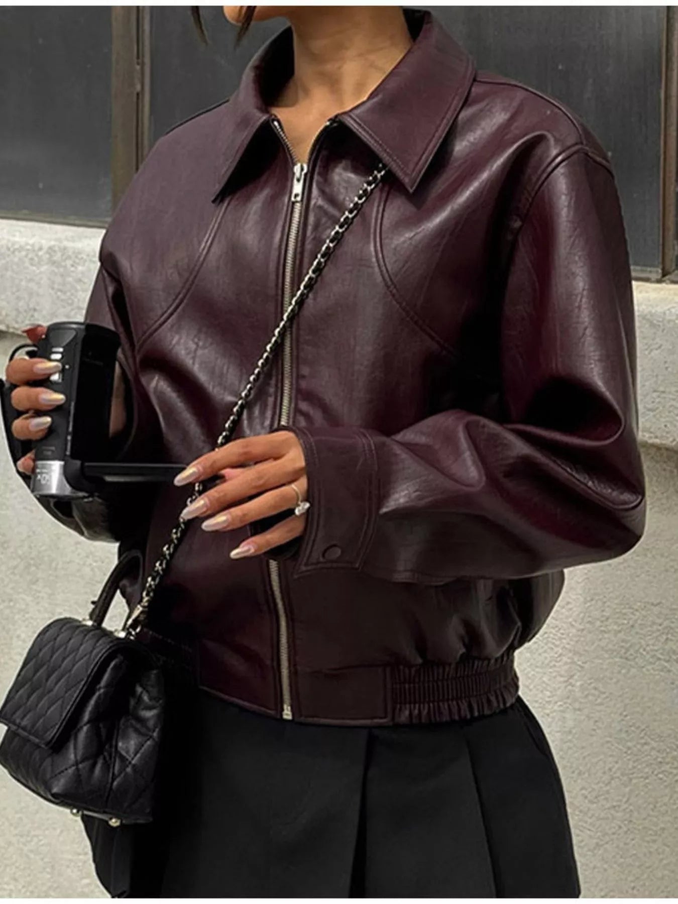 Trendsi Belted Leather Jacket with Shawl Collar -