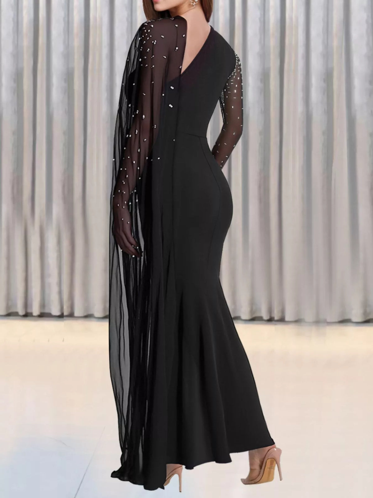 Trendsi Rhinestone Embellished Cape Maxi Dress -
