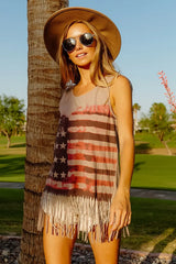Trendsi BiBi American Flag Print Knit Sleeveless Top -
