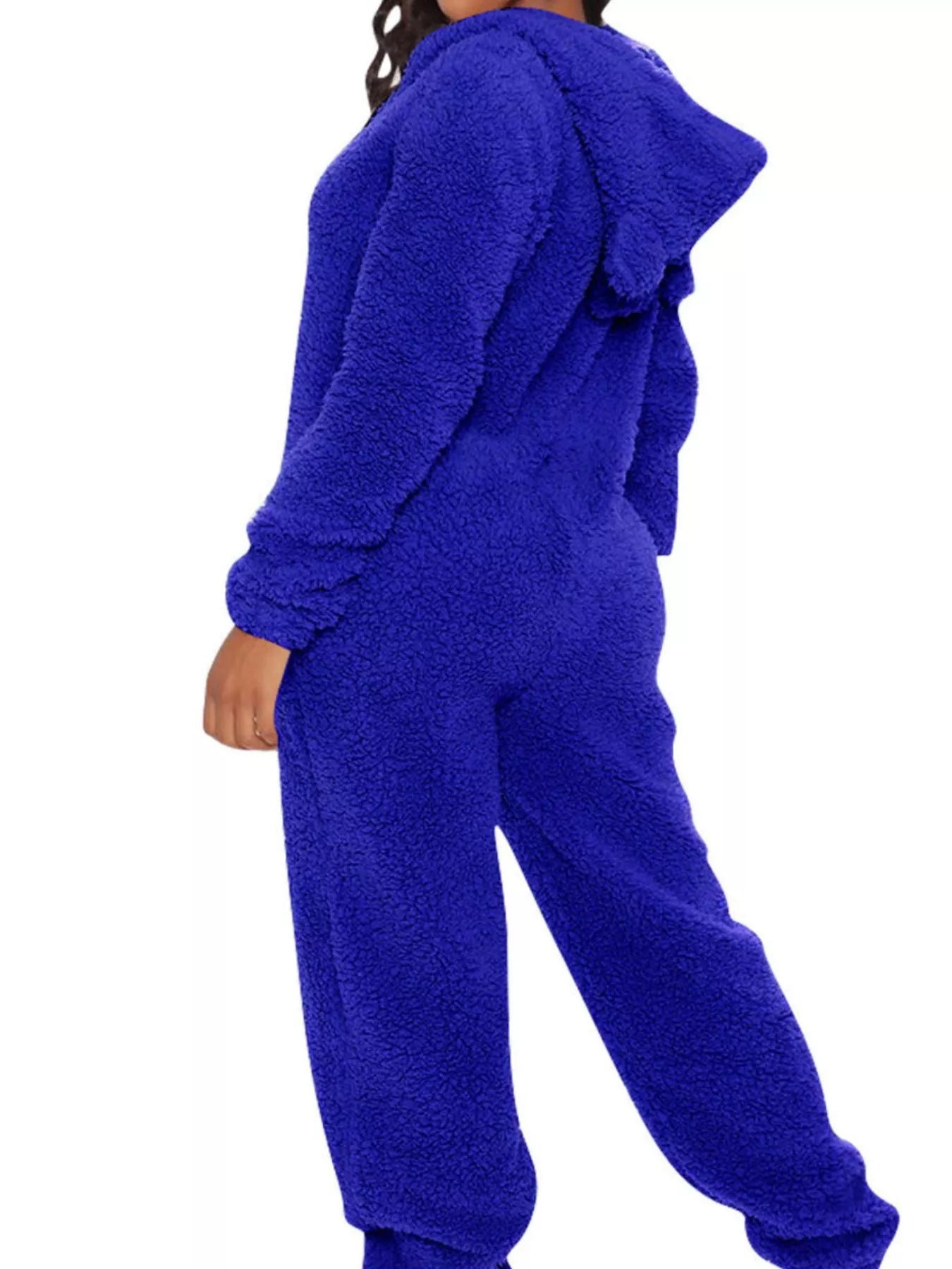 Trendsi Full Size Fleece Zip-Up Hooded Jumpsuit Plus Size -