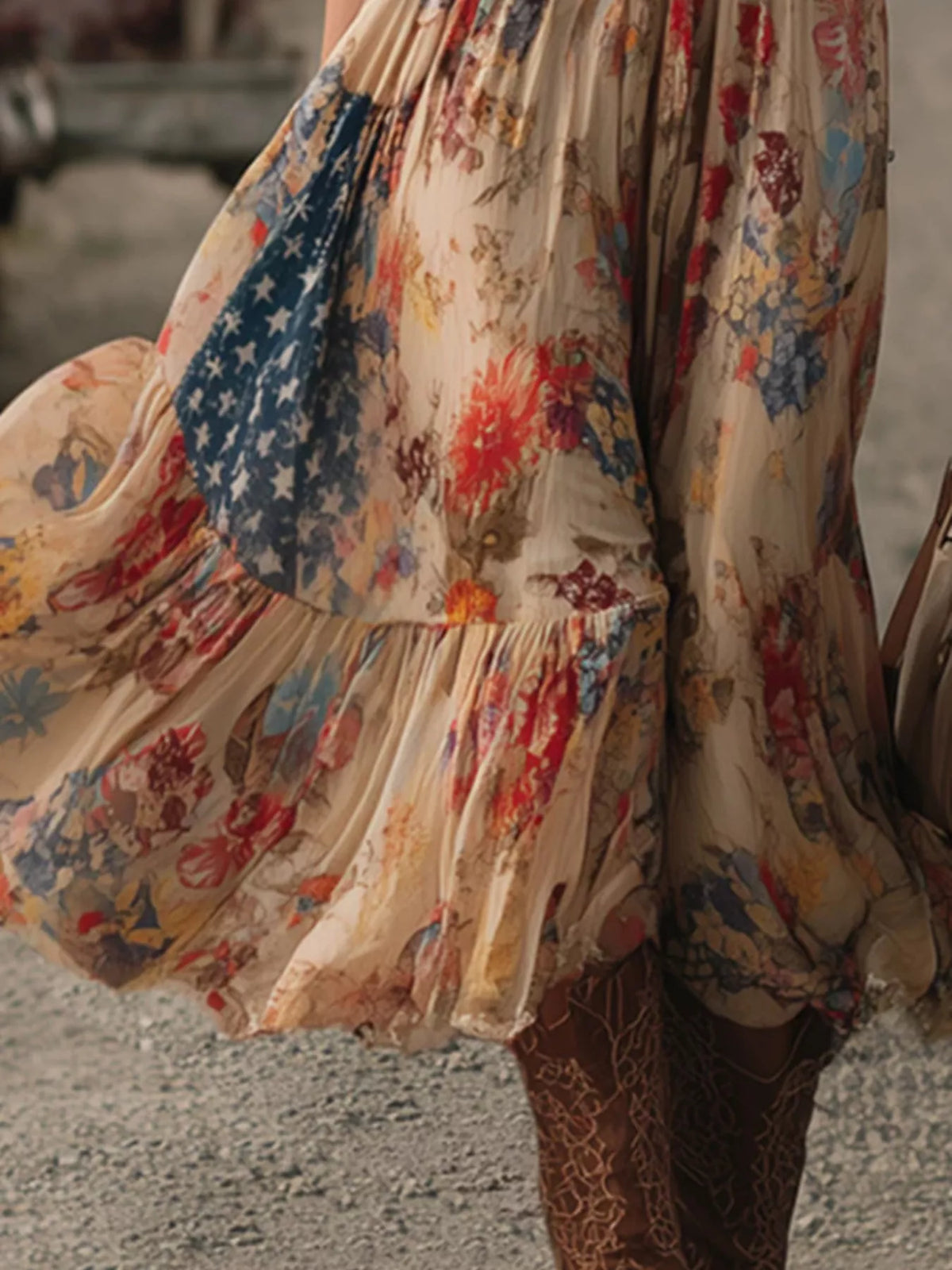 Women's floral print V-neck midi dress with ruffled hem