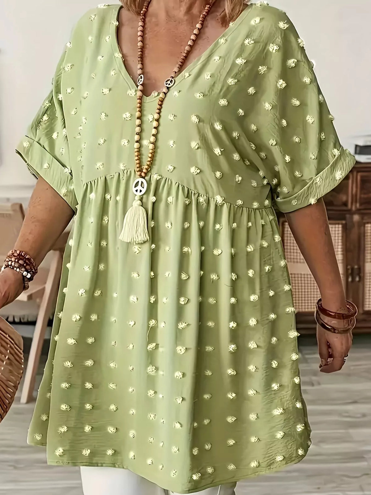 Swiss-dot blouse, light green front