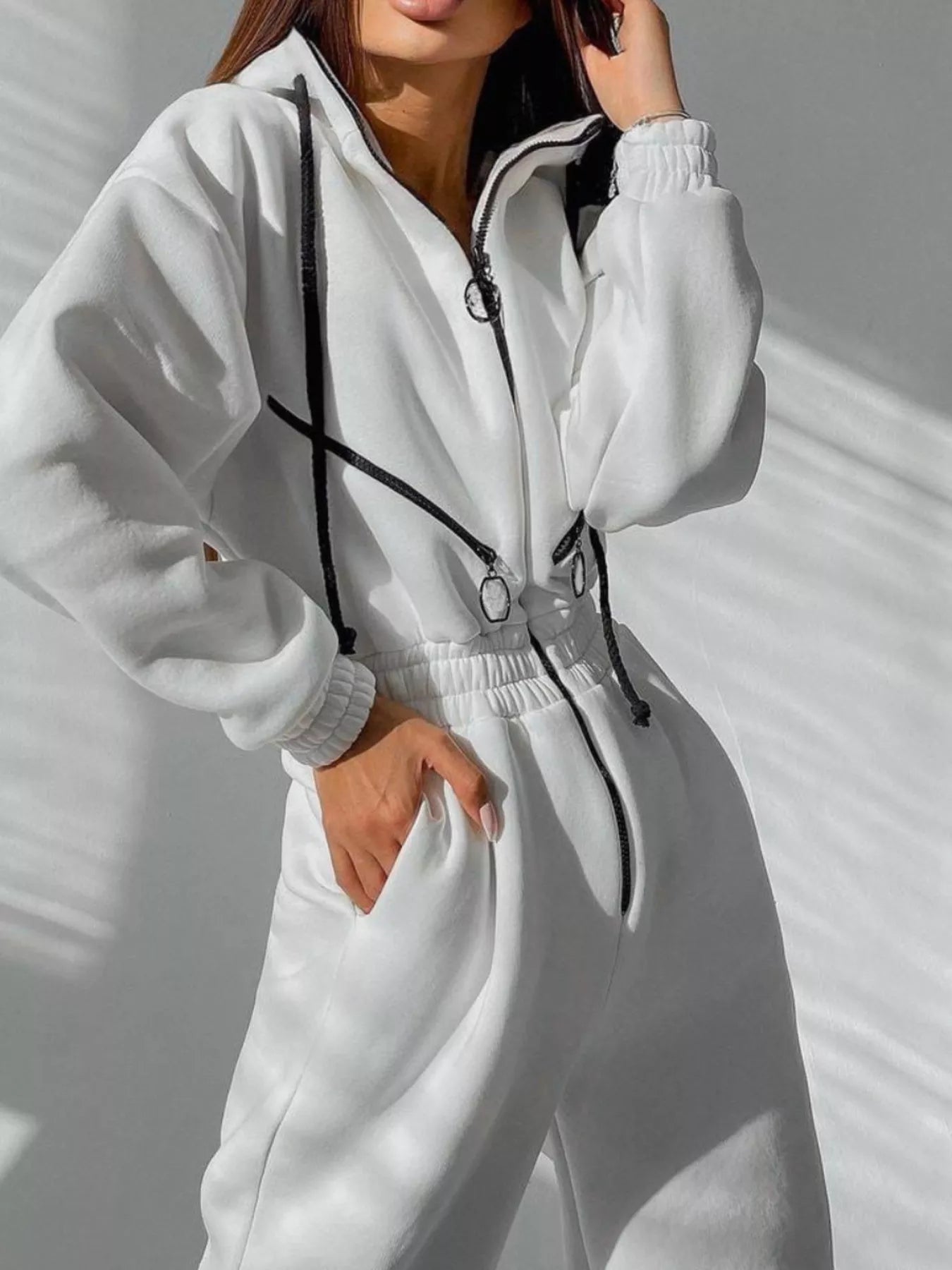 Trendsi Zip Front Dropped Shoulder Jumpsuit -