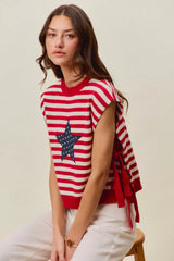 Trendsi SO ME Stripe Star Patch 4th Of July Side Tie Vest Top -