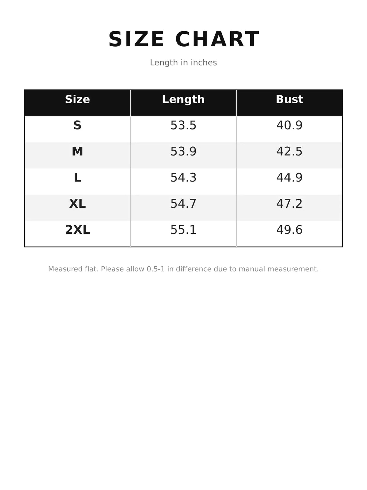 Mandarin neck long sleeve maxi dress, size and measurement chart