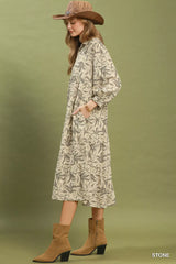 Trendsi Umgee Linen Botanical Print Tiered Midi Dress -