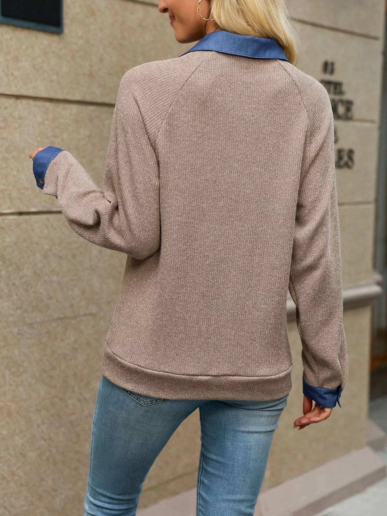 Trendsi Button Detail Raglan Sleeve Top -