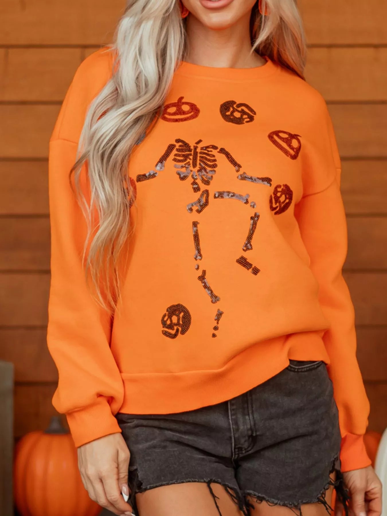 Trendsi Dancing Critters Sequin Halloween Crewneck Sweatshirt -