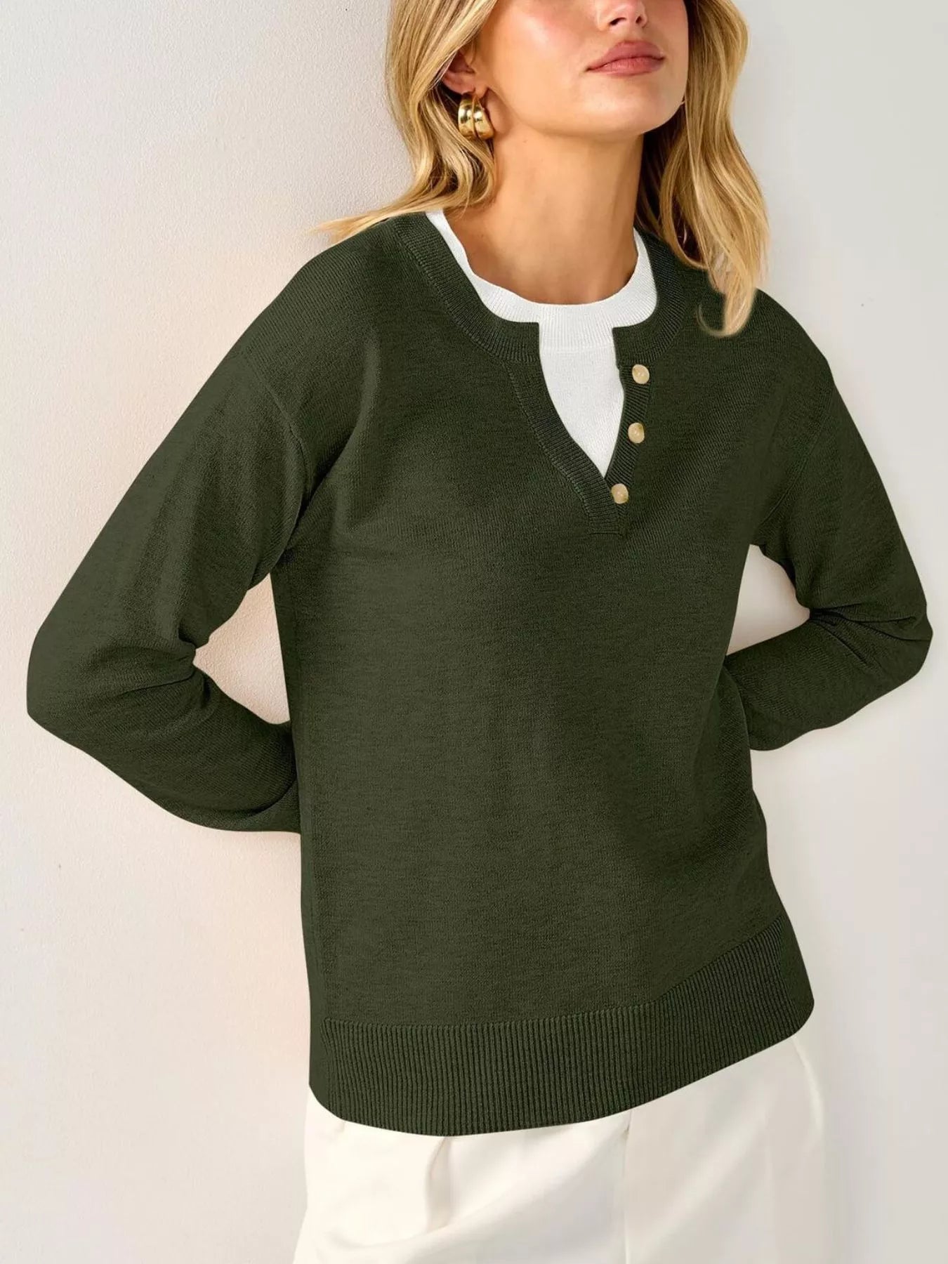 Trendsi Long Sleeve Dropped Shoulder Sweater -