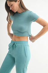 Trendsi MONO B Essential Micro-ribbed Cropped Athleisure Tee -