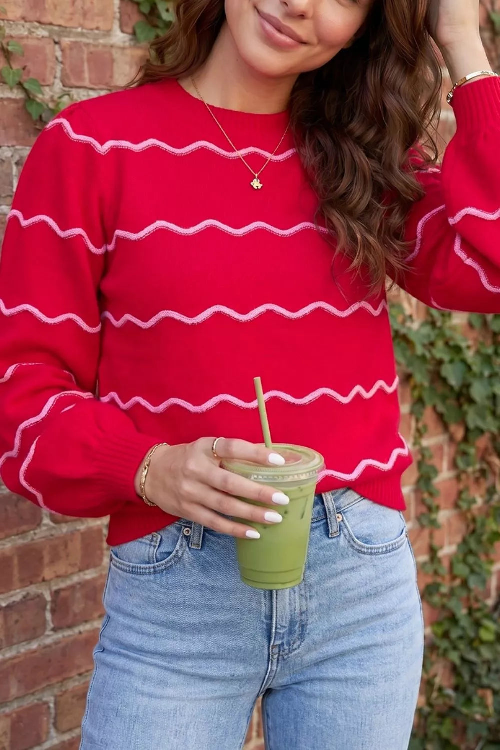 Trendsi Striped Round Neck Long Sleeve Shift Pullover Sweater -