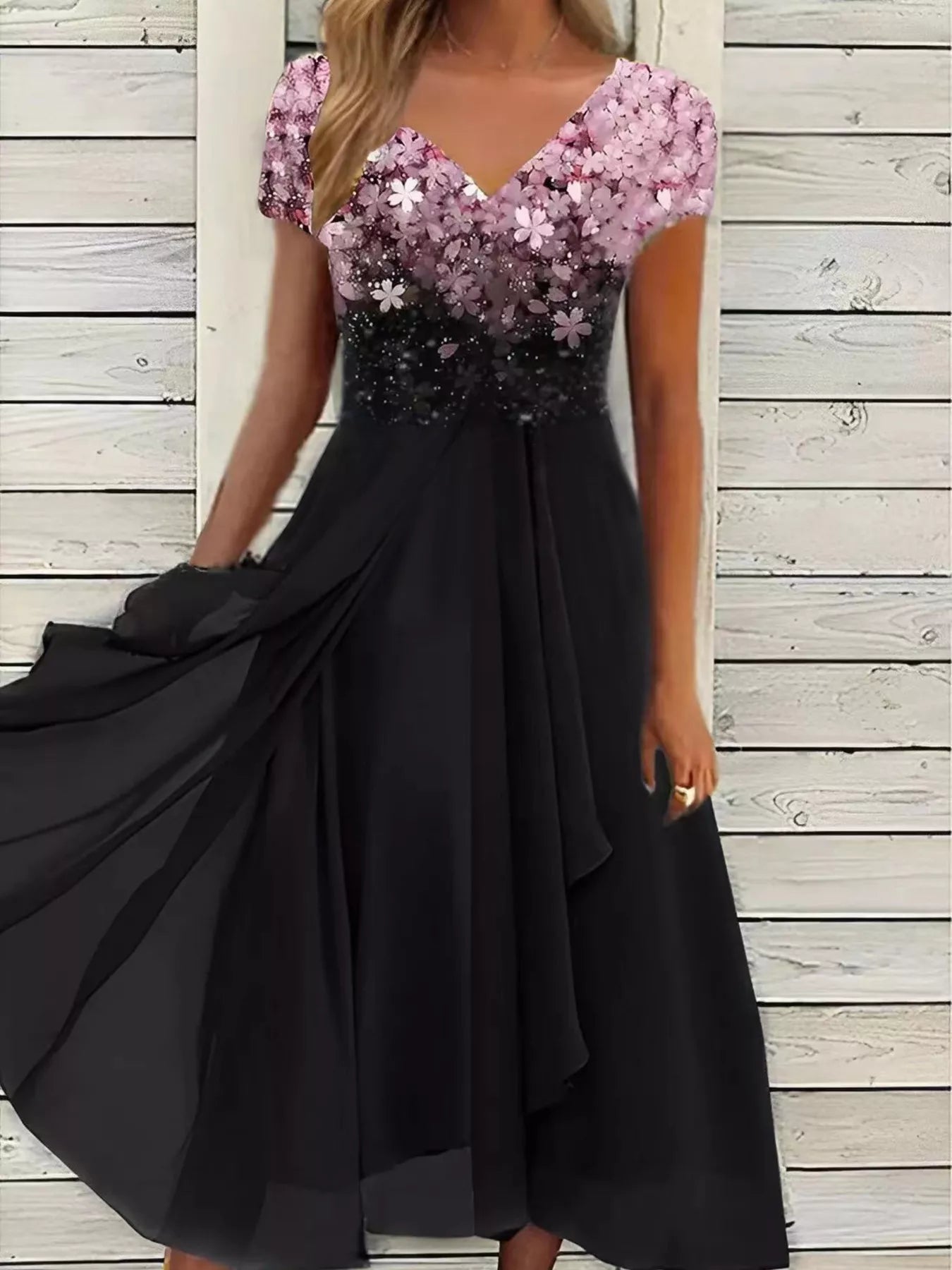Trendsi Elegant Full Size Floral V-Neck Midi Dress Plus Size -