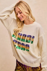 Trendsi BiBi Mardi Gras Sequin Lattering Knit Top -