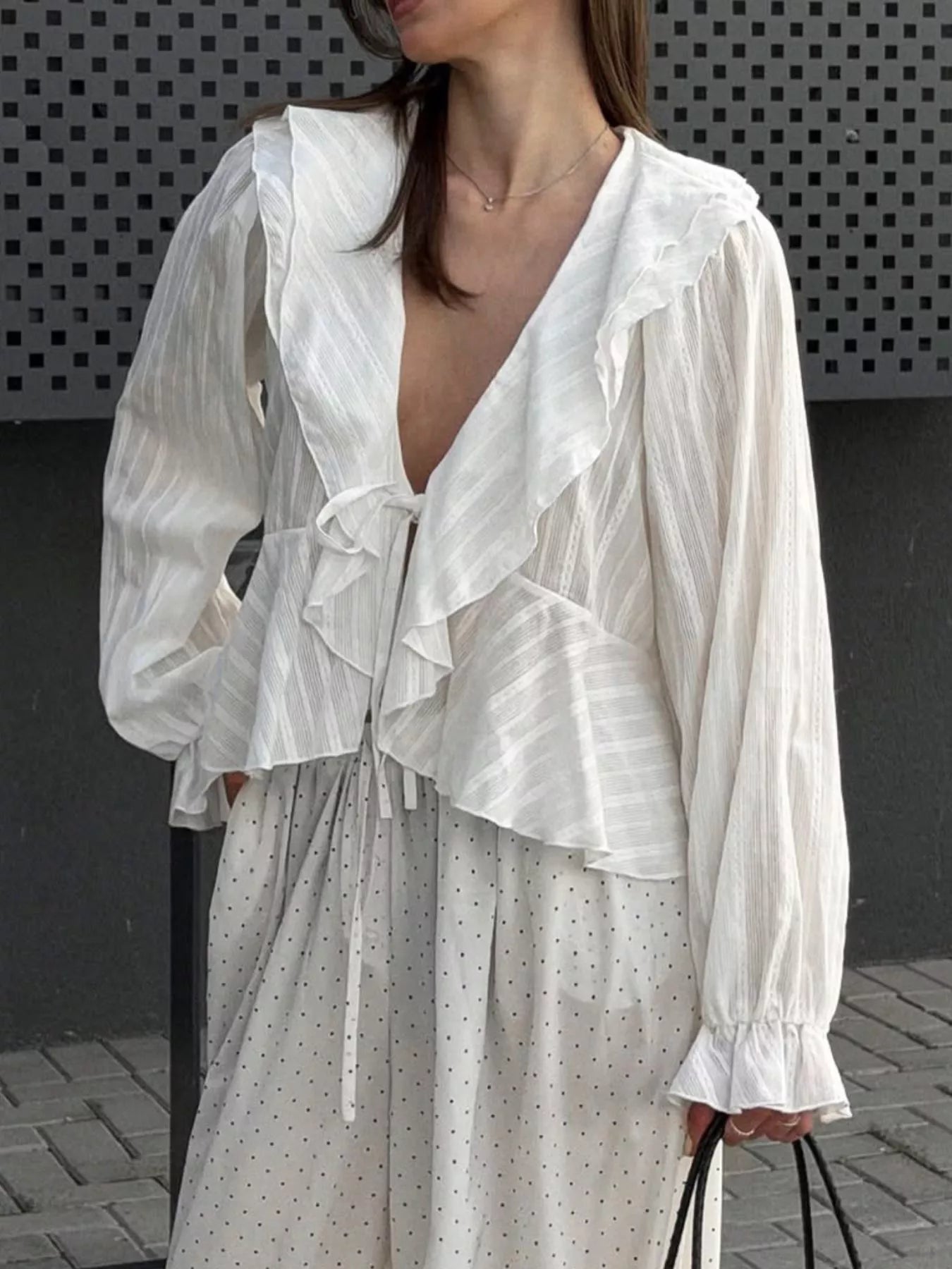 Trendsi Ruffled Striped Flounce Sleeve Blouse -