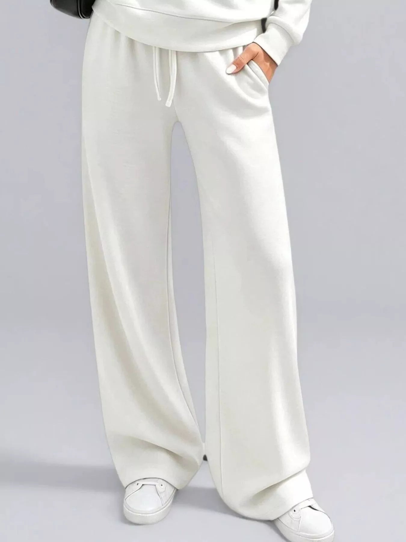 Button-detail dropped-shoulder top and pants set
