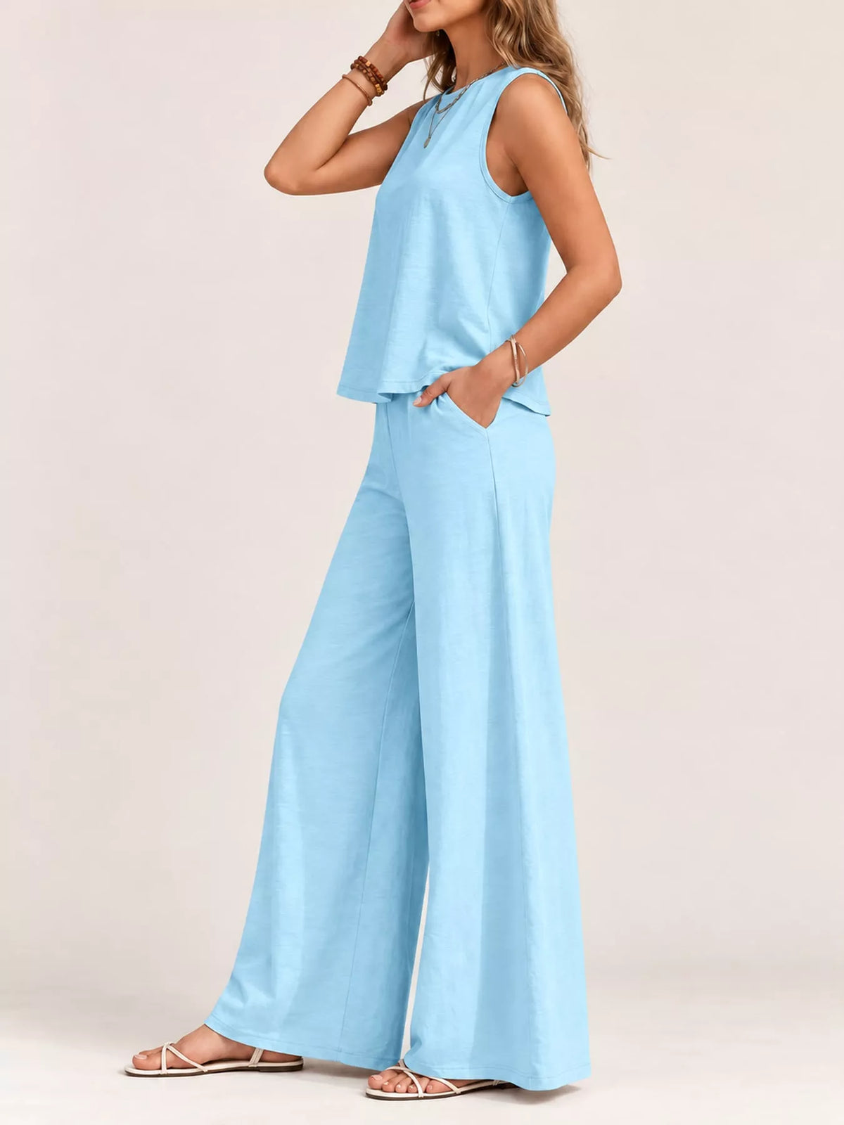 Sleeveless Tank Top and Wide-Leg Pants Set — side view
