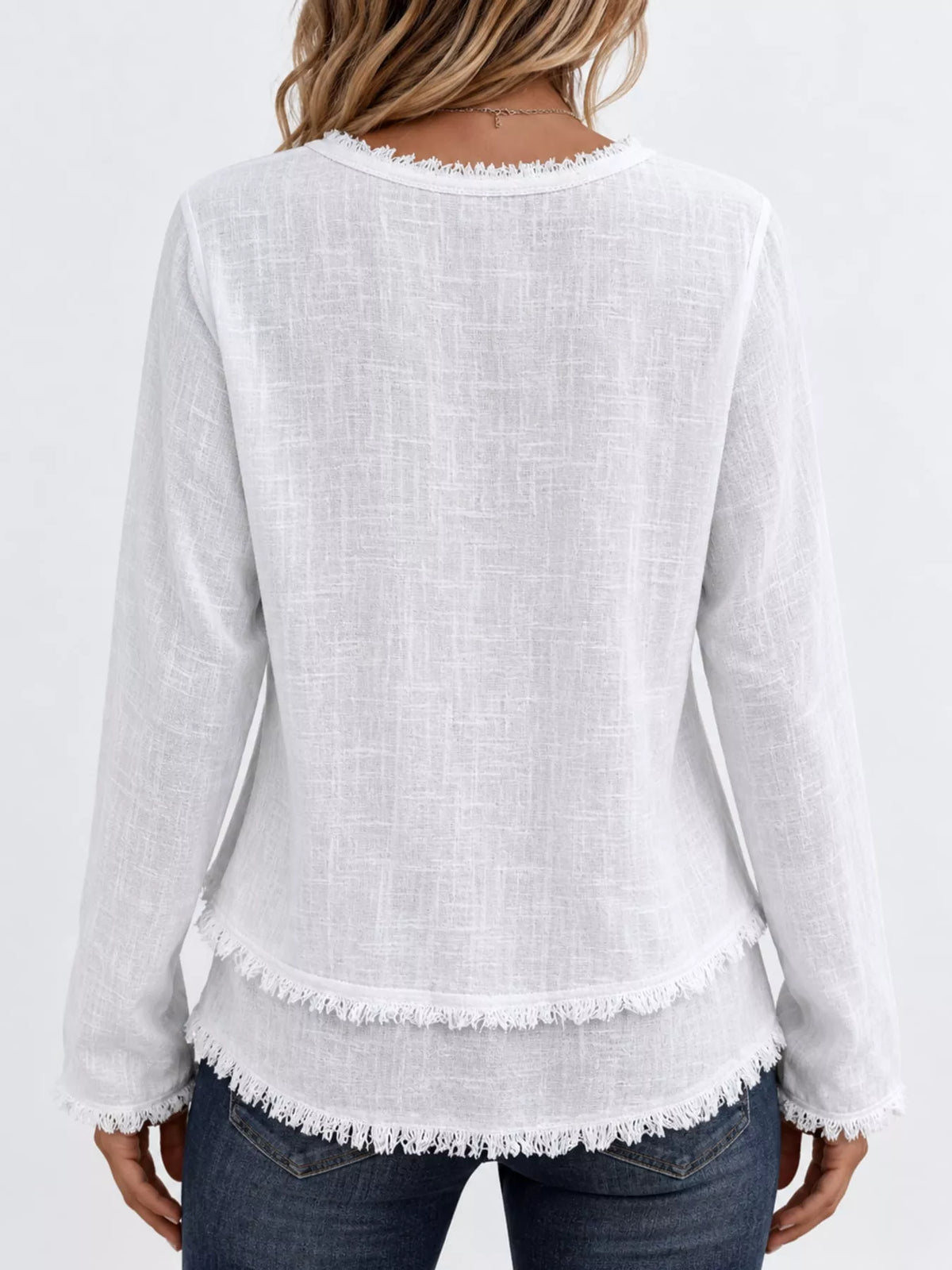 Frayed V-neck blouse, white back