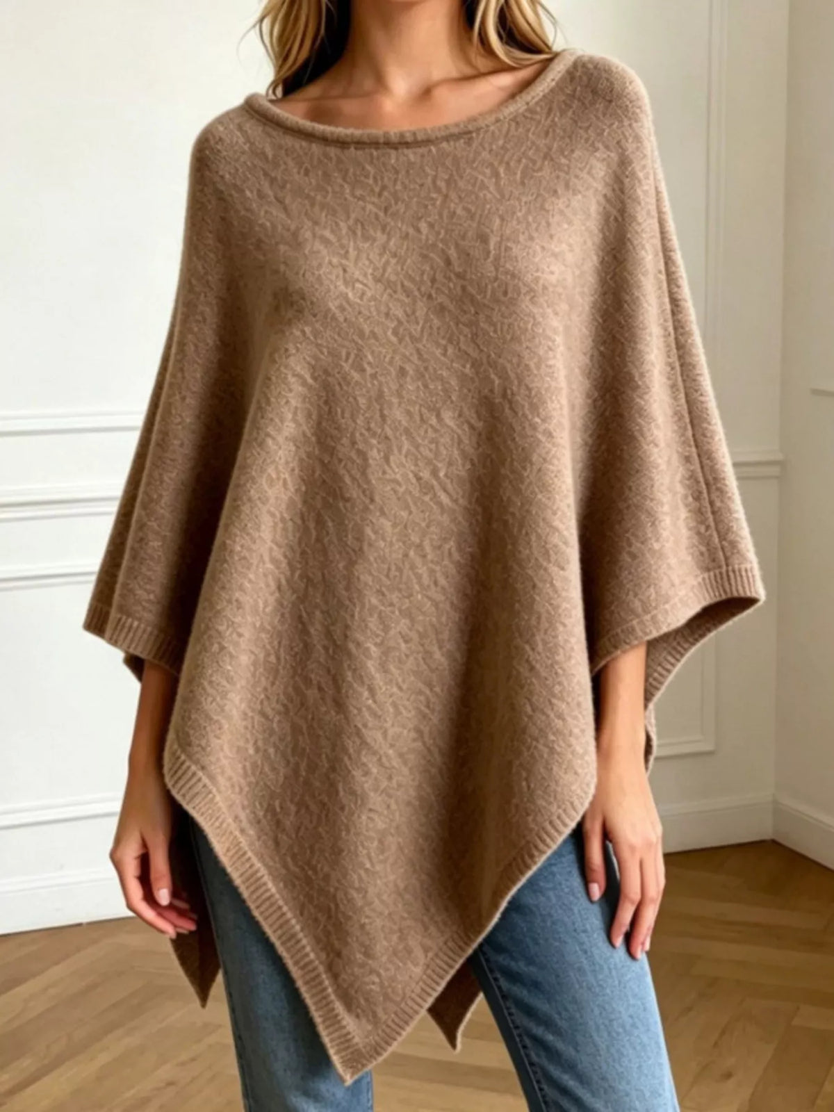 Trendsi Asymmetrical Hem Knit Poncho -