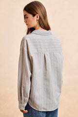 Trendsi BiBi Flower Jacquard Knit Patch Pocket Stripe Shirt -