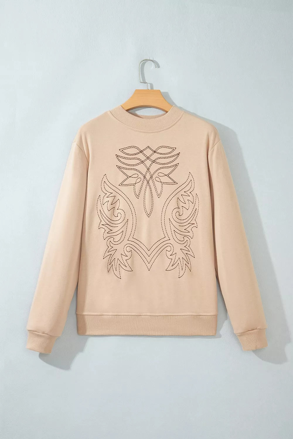 Trendsi Western Embroidery Round Neck Pullover Long Sleeve Sweatshirt -