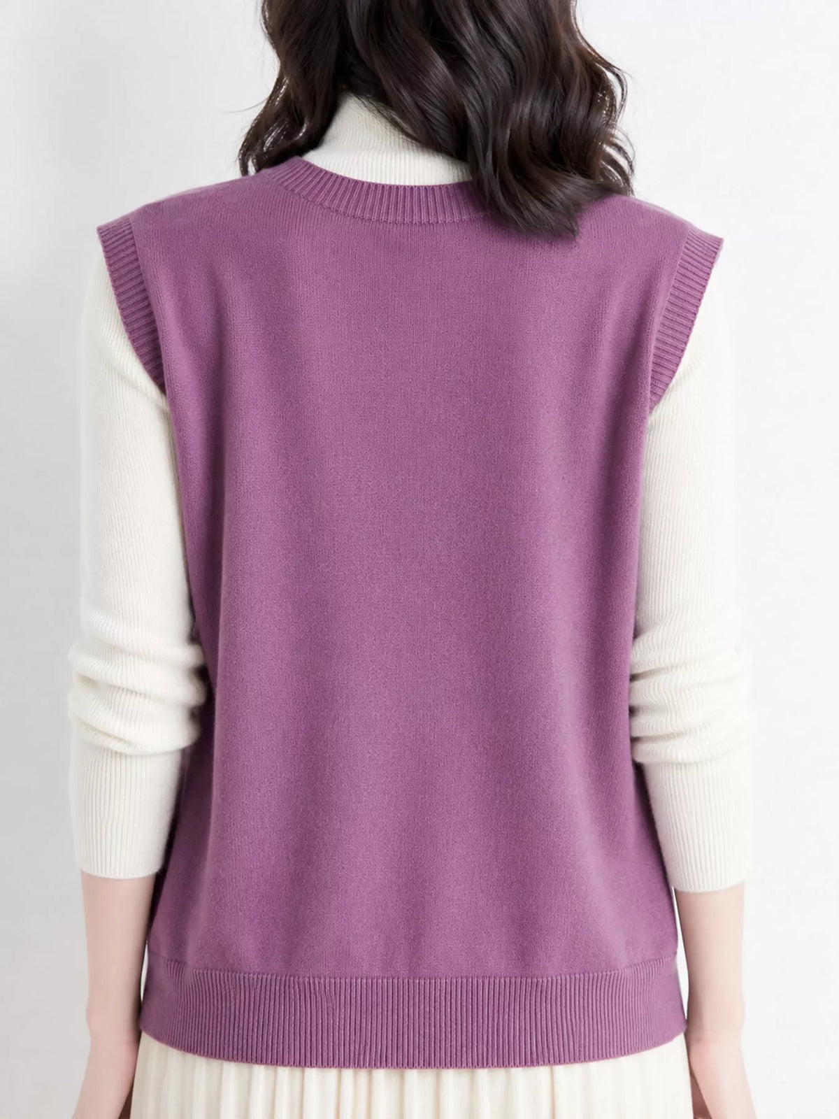 V-Neck Knit Sweater Vest — back view