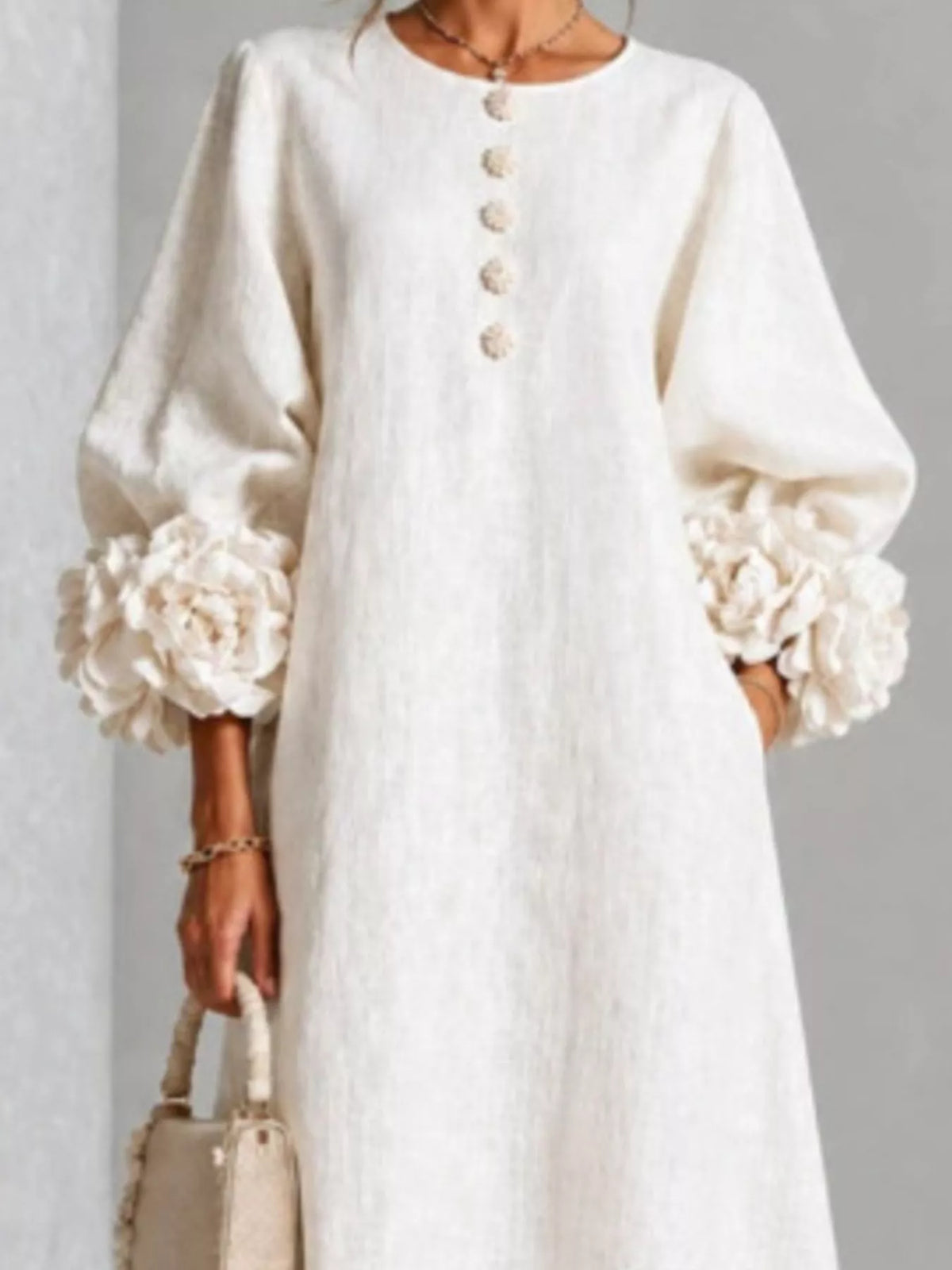 Trendsi 3D Floral Round Neck Midi Dress -
