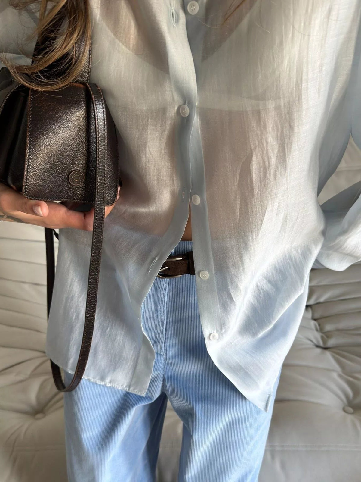 Trendsi Sheer Oversized Button-Up Shirt -