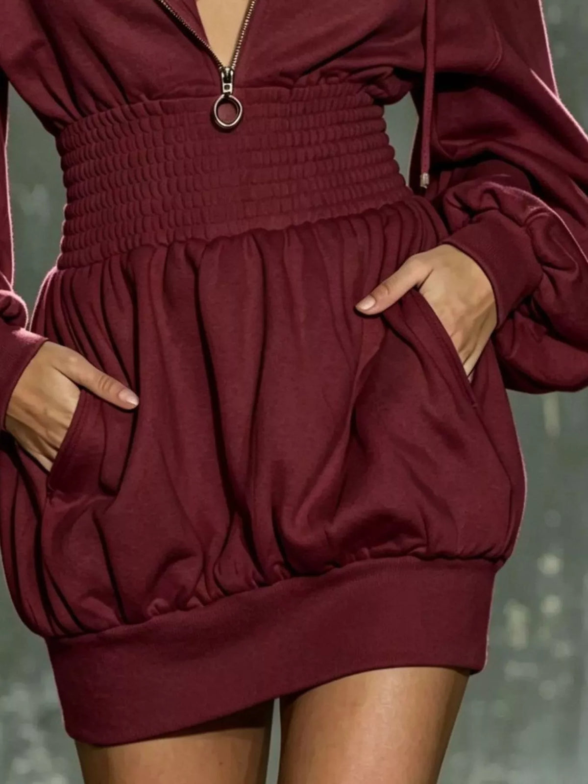 Trendsi Hooded Long Sleeve Mini Dress with Smocked Waist -
