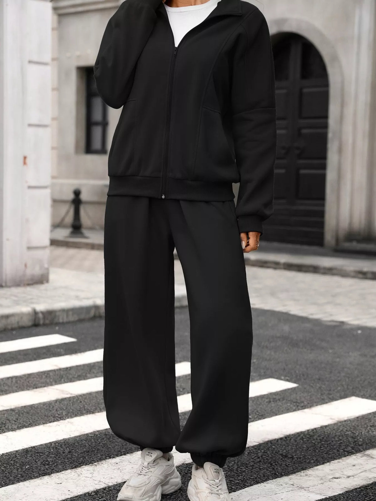 Trendsi Zip-Up Long Sleeve Top and Pants Set -