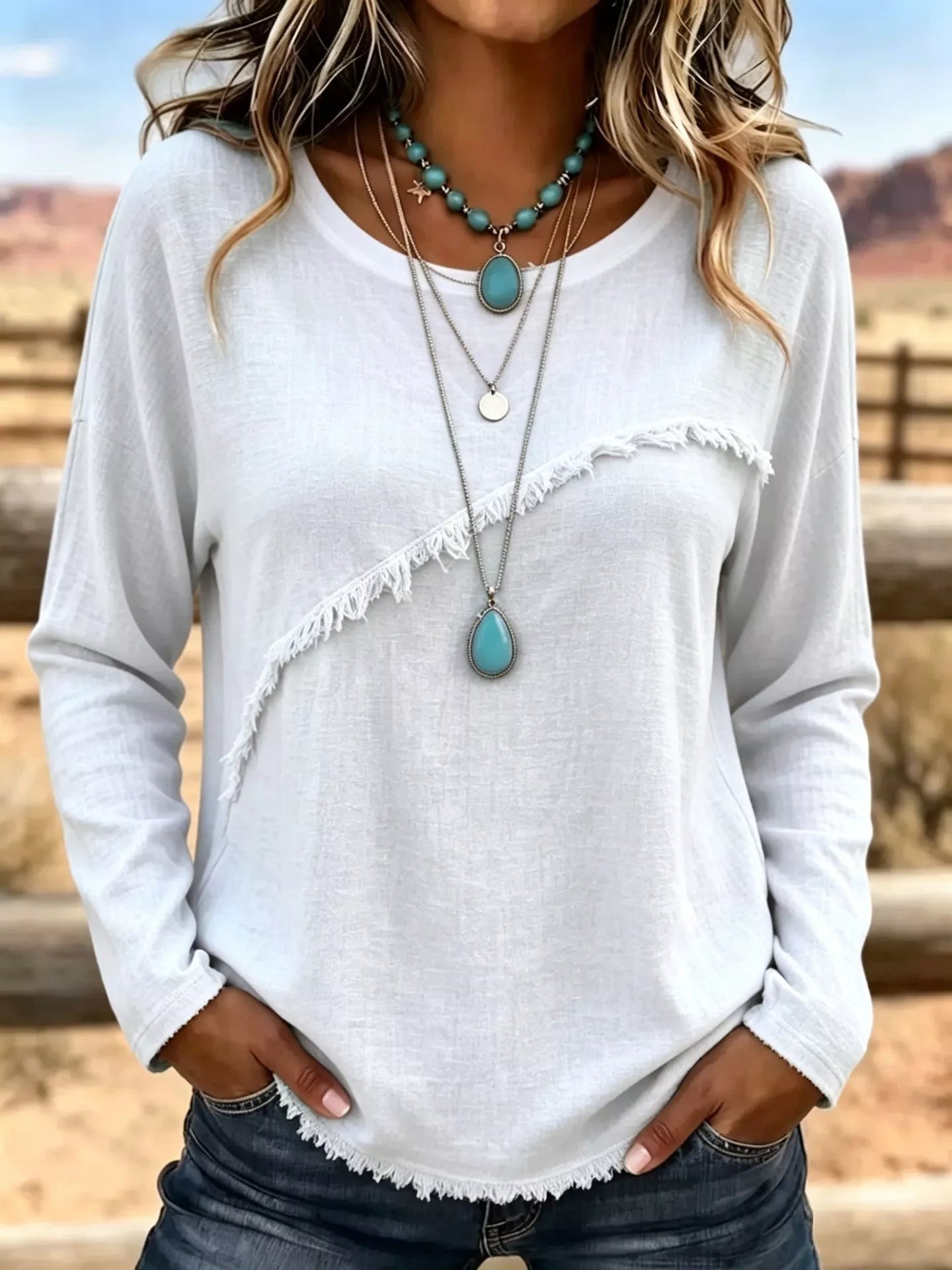 Trendsi Full Size Fringe Detail Long Sleeve T-Shirt Plus Size -