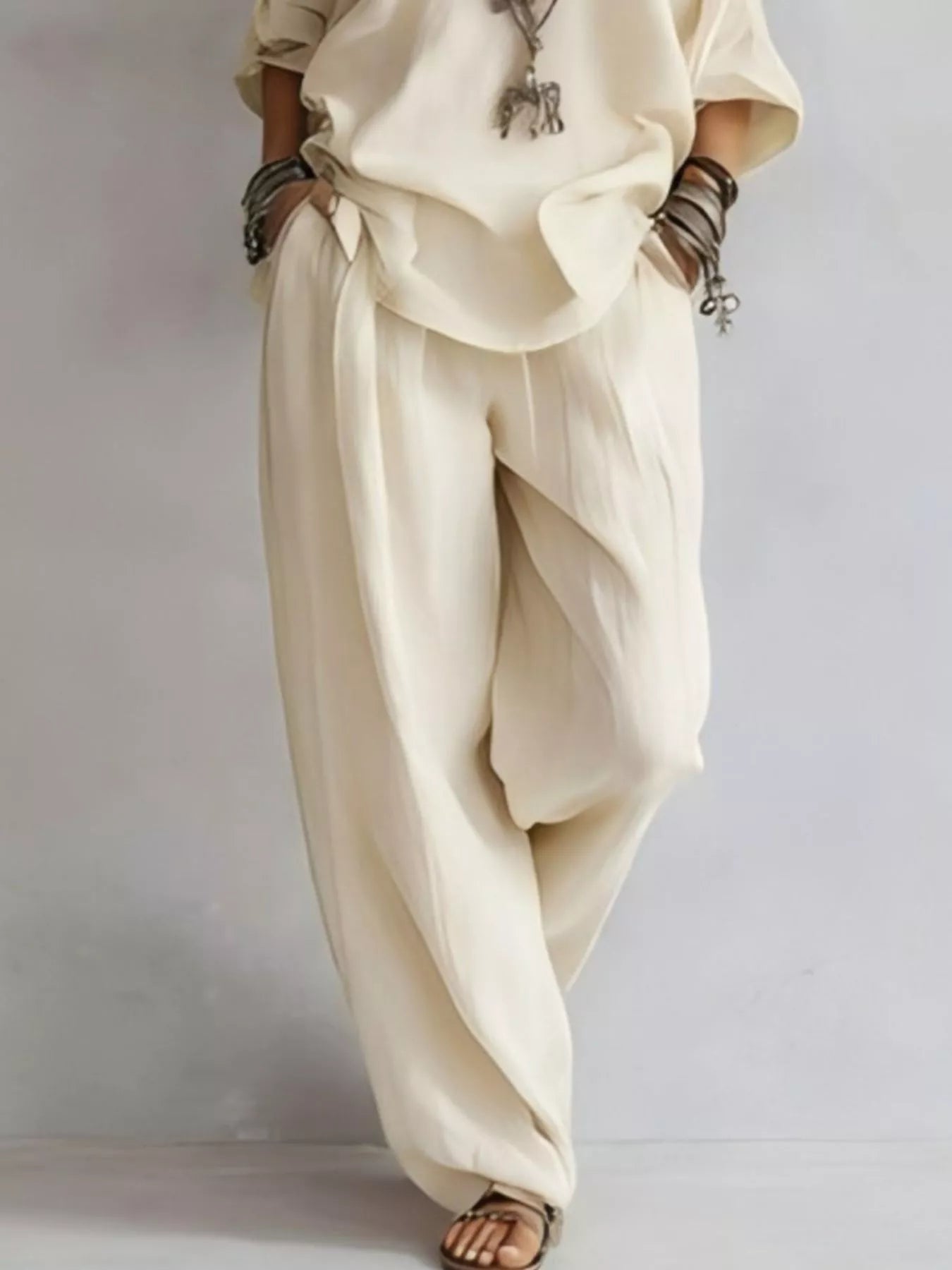 Trendsi Off-Shoulder Loose Fit Top and Pants Two-Piece Set -