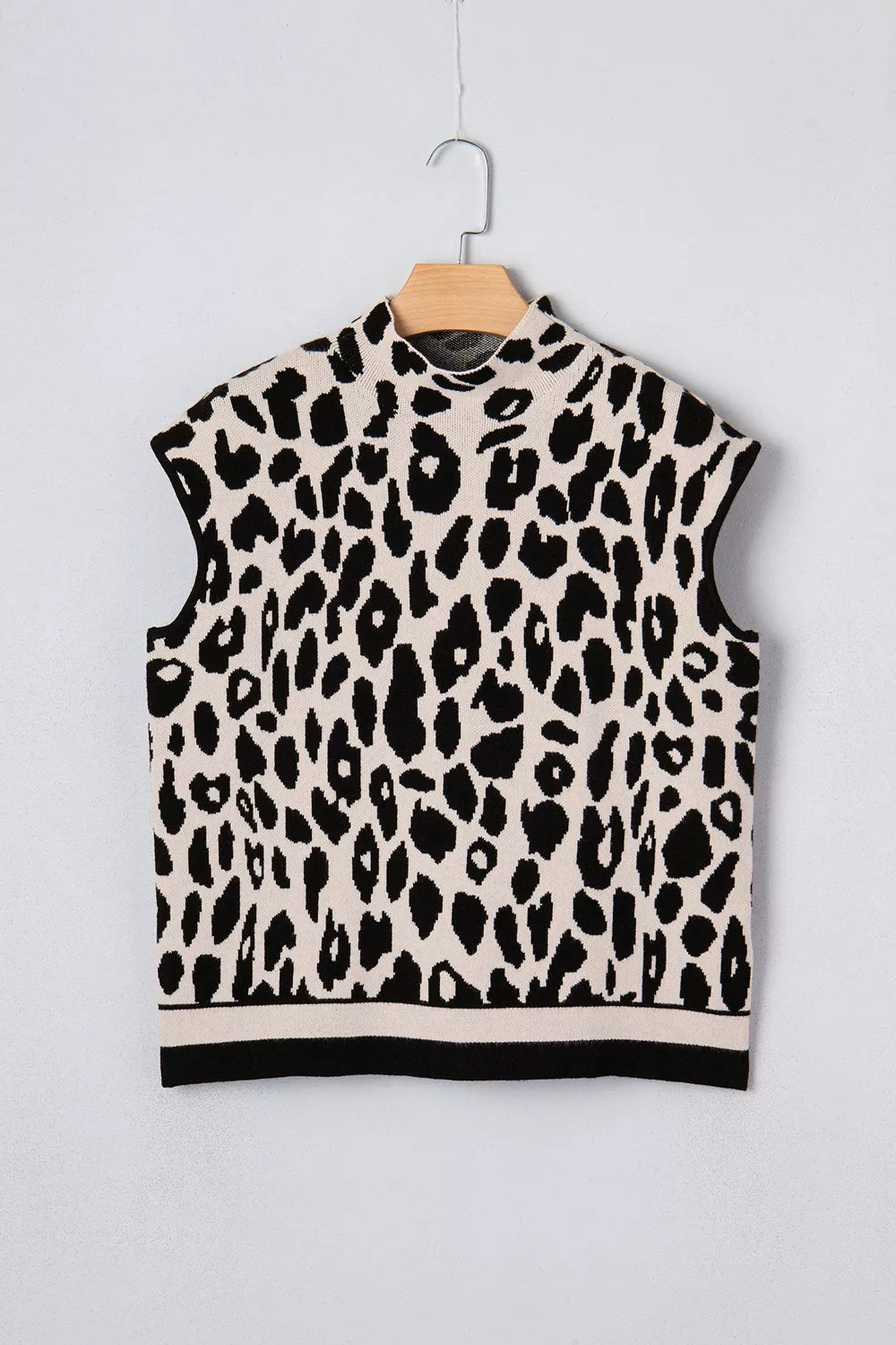 Trendsi Leopard Print High Neck Short Sleeve Sweater -