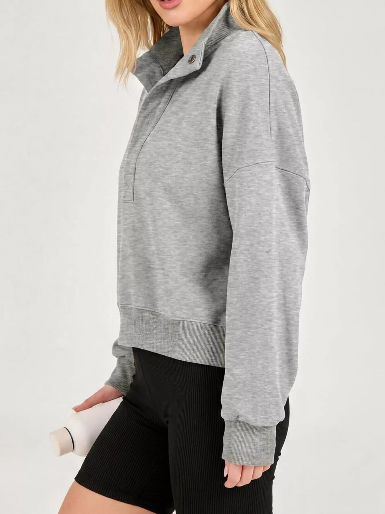 Trendsi Half Snap Dropped Shoulder Sweatshirt -