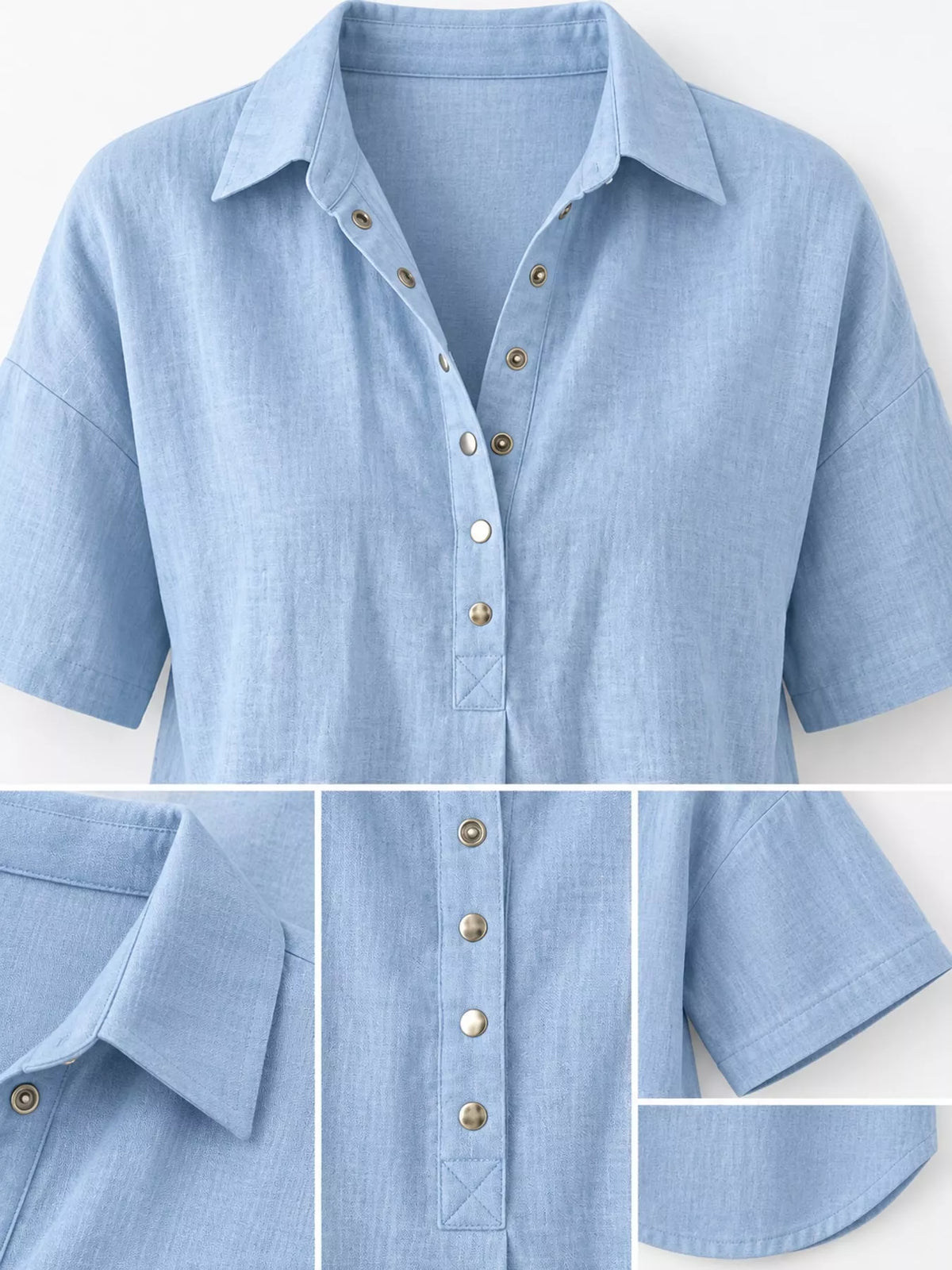 Snap Down Shirt in light blue, construction detail