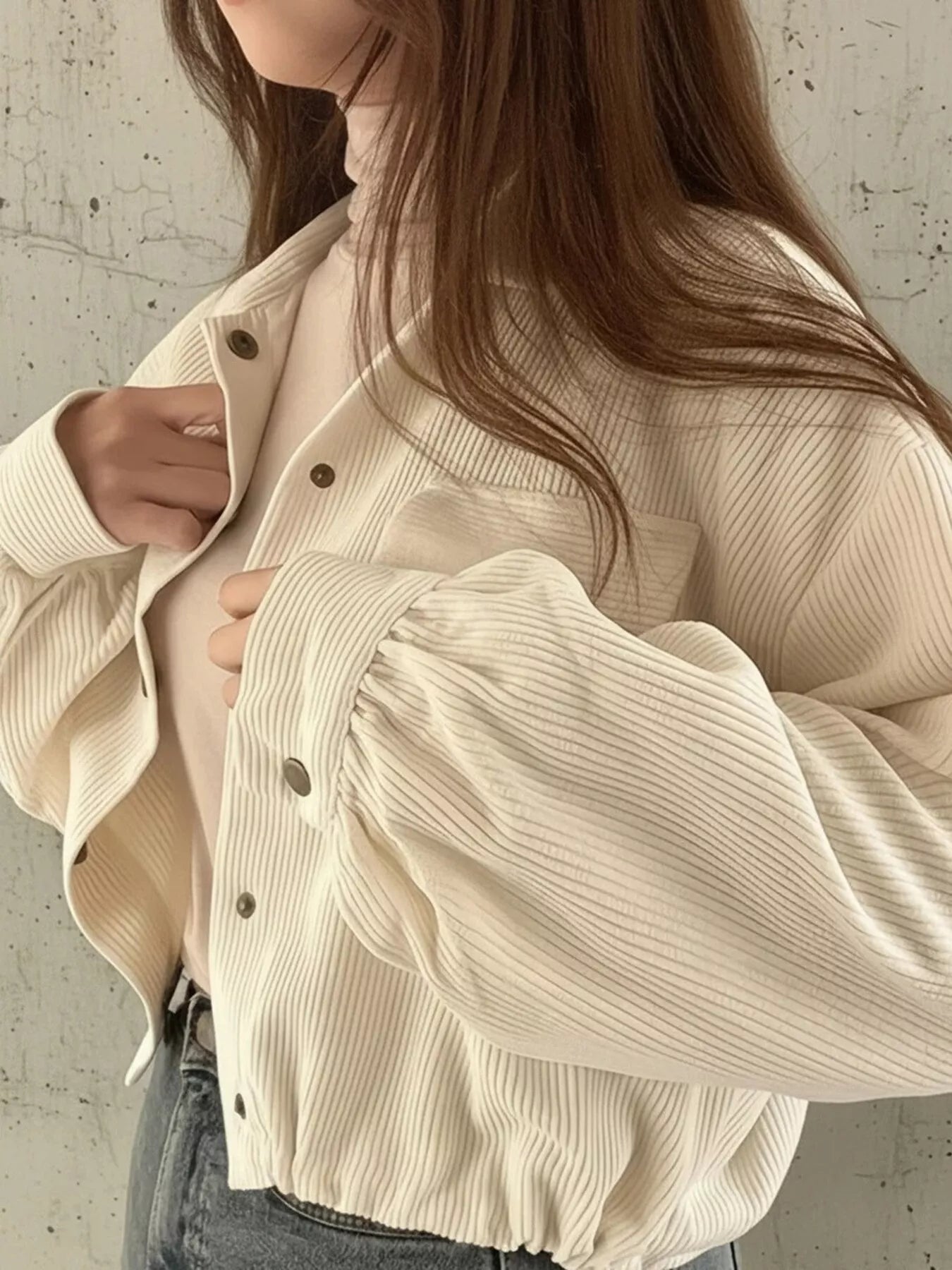 Trendsi Corduroy Snap Down Cropped Jacket -